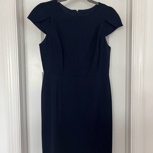 J. Crew Navy Midi Sheath Dress with Cap Sleeves
